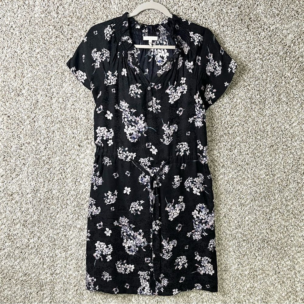 Rebecca Taylor Dress Womens 0 Black & Purple Floral Print 100% Silk Short Sleeve